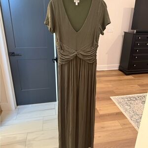 Spense Green Ruched Tie Front Maxi Dress